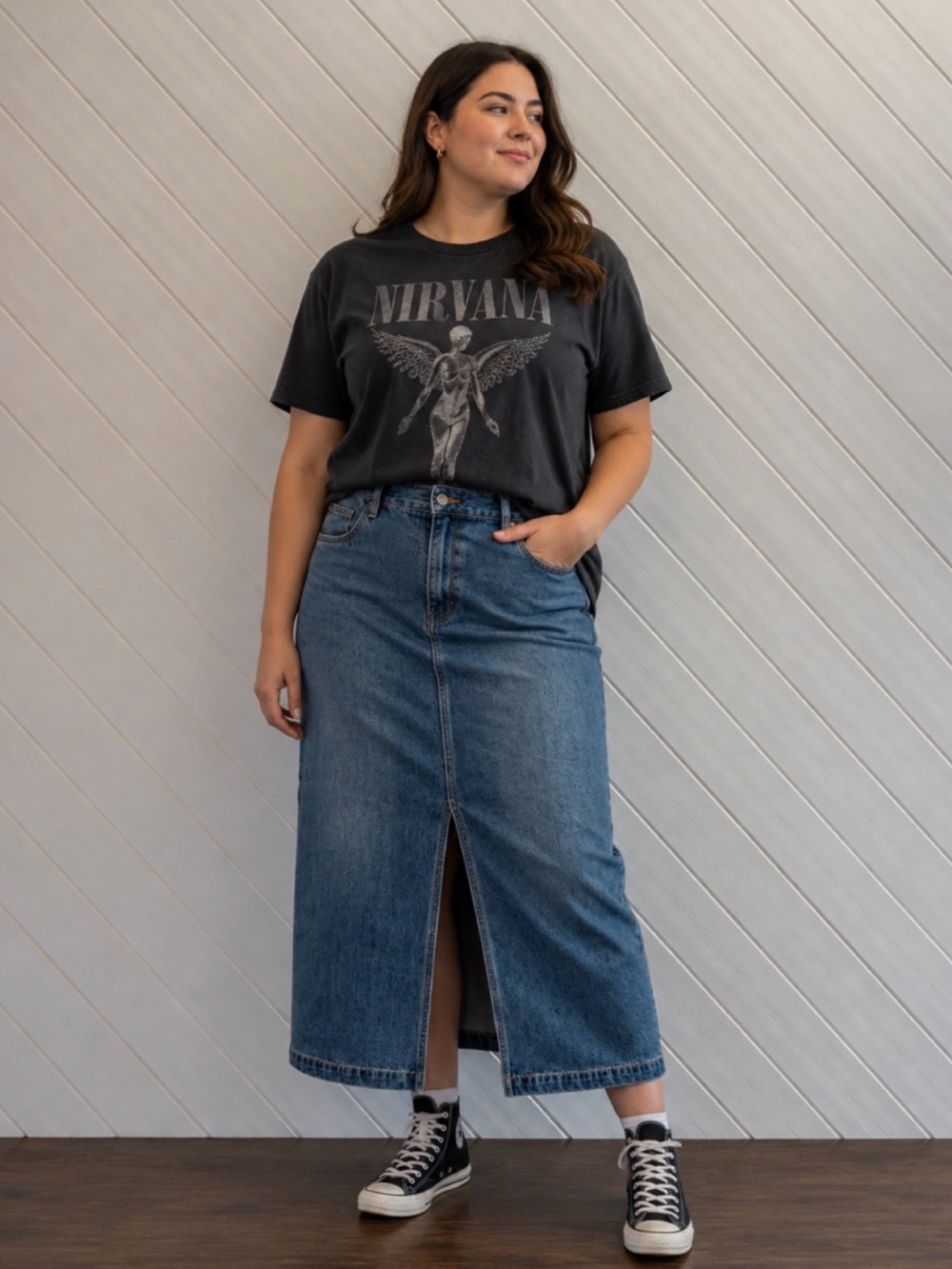HOUSE OF HARLOW 1960 Denim Midi Skirt